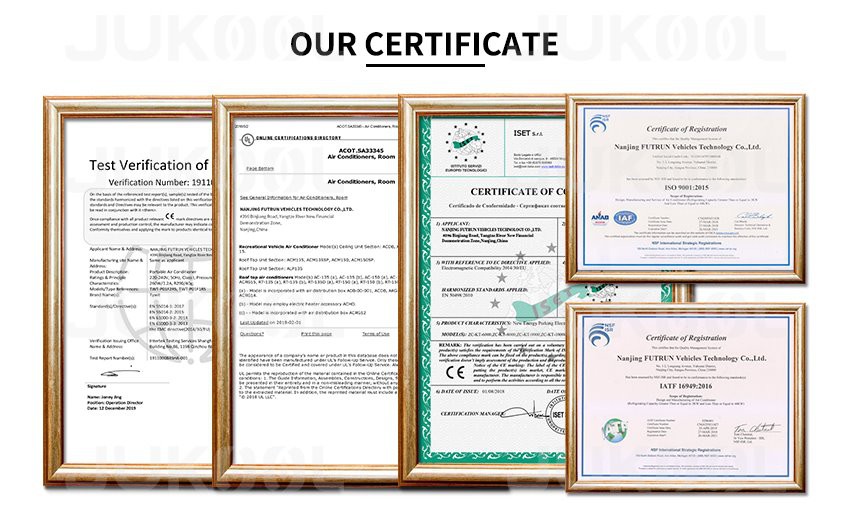 Certificates of roof mounted semi truck sleeper air conditioner